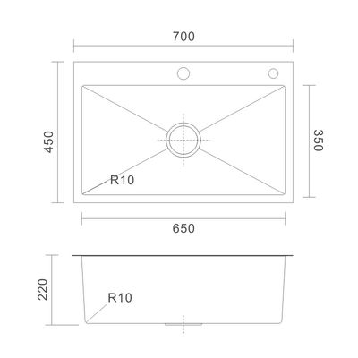 Bar Topmount Stainless Steel Kitchen Sink Cabinet 16 Gauge 70x45